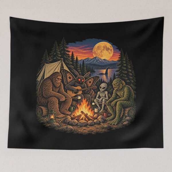 Item preview, Cryptid Campfire Bigfoot Mothman Alien Camping Adventure designed and sold by will freed18.