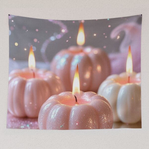 Item preview, Pink Glitter Pumpkin Candles — Pinkween Cozycored Pastel Fall Decor Art designed and sold by LYAN-STORE.