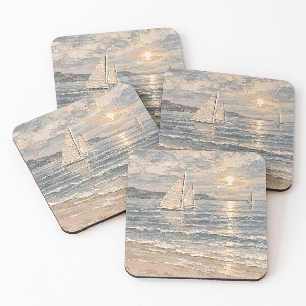 Item preview, Serene Coastal Sailboats Textured Seascape Painting designed and sold by TheSlowShore.
