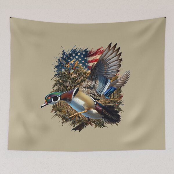 Item preview, Patriotic Wood Duck Flying American Flag Wildlife designed and sold by LifeCrush.