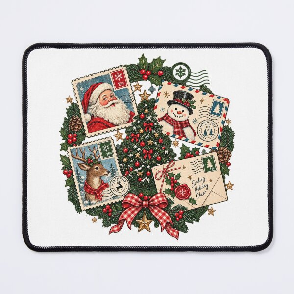 Item preview, Retro Christmas Stamps Shirt - Santa Clause, Rain Deer, Christmas Tree, Snowman Vintage Post Stamps Nostalgia Holiday T-Shirt designed and sold by LandFinStudio.