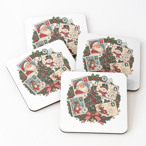 Item preview, Retro Christmas Stamps Shirt - Santa Clause, Rain Deer, Christmas Tree, Snowman Vintage Post Stamps Nostalgia Holiday T-Shirt designed and sold by LandFinStudio.