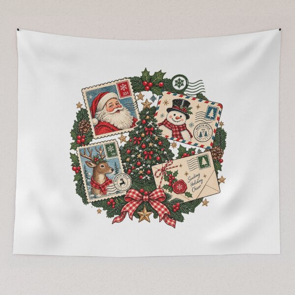 Item preview, Retro Christmas Stamps Shirt - Santa Clause, Rain Deer, Christmas Tree, Snowman Vintage Post Stamps Nostalgia Holiday T-Shirt designed and sold by LandFinStudio.