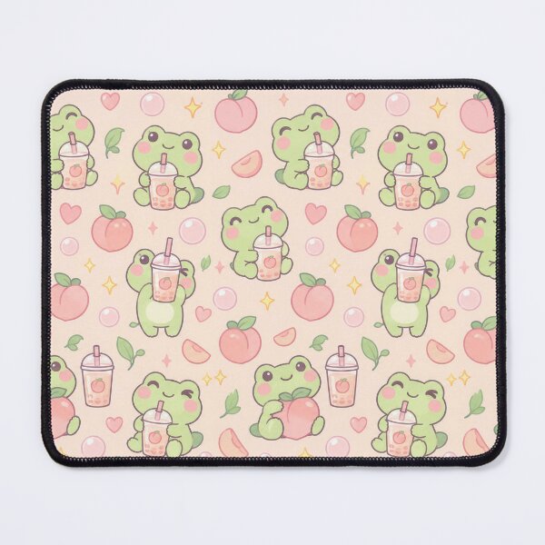 Item preview, Kawaii Frog Peach Milk Pattern designed and sold by Soft Berry Studio.