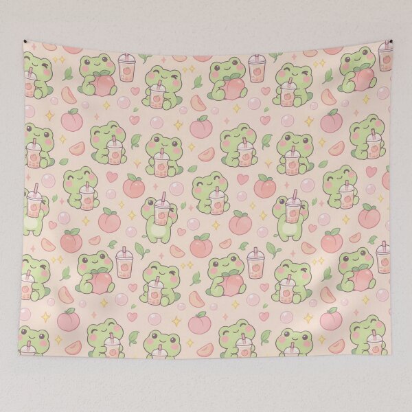 Item preview, Kawaii Frog Peach Milk Pattern designed and sold by Soft Berry Studio.