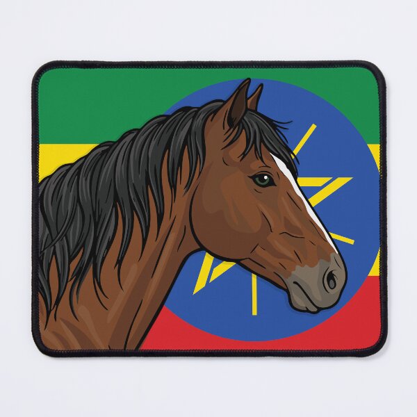 Item preview, The head of the Abyssinian horse in front of the Ethiopian flag designed and sold by Cheval-de-coeur.
