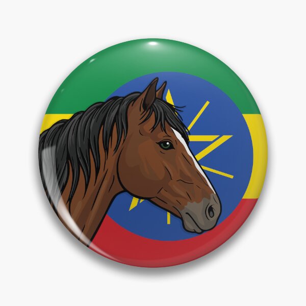 Item preview, The head of the Abyssinian horse in front of the Ethiopian flag designed and sold by Cheval-de-coeur.
