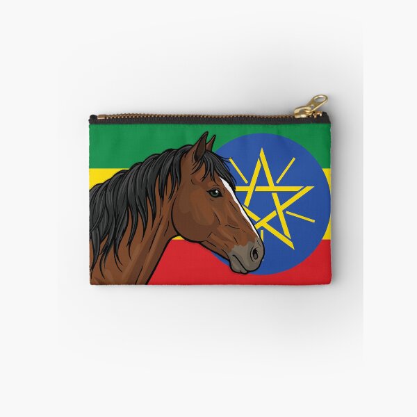 Item preview, The head of the Abyssinian horse in front of the Ethiopian flag designed and sold by Cheval-de-coeur.