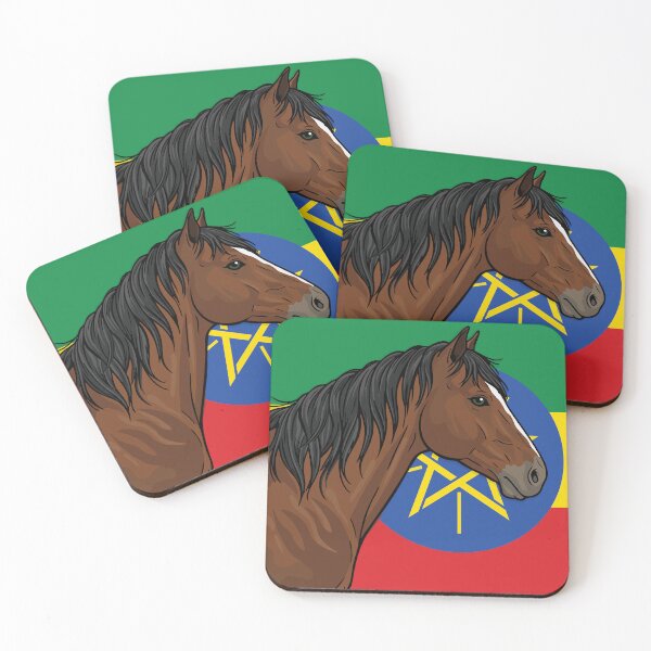 Item preview, The head of the Abyssinian horse in front of the Ethiopian flag designed and sold by Cheval-de-coeur.