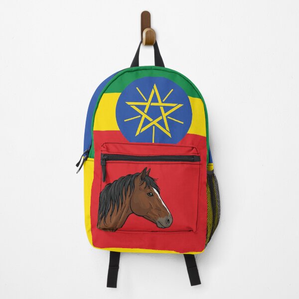 Item preview, The head of the Abyssinian horse in front of the Ethiopian flag designed and sold by Cheval-de-coeur.