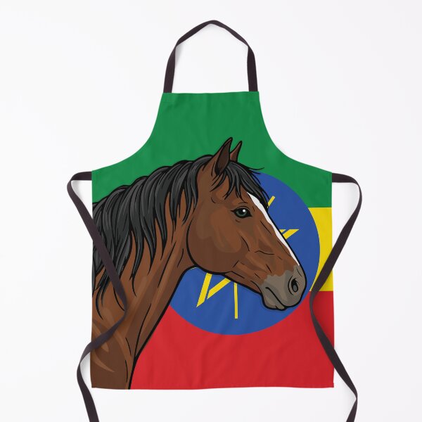 Item preview, The head of the Abyssinian horse in front of the Ethiopian flag designed and sold by Cheval-de-coeur.