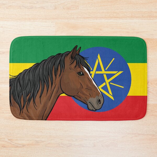 Item preview, The head of the Abyssinian horse in front of the Ethiopian flag designed and sold by Cheval-de-coeur.