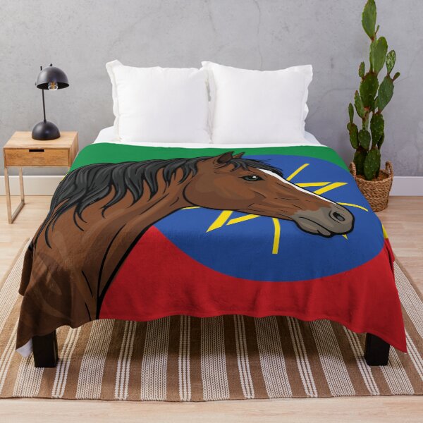 Item preview, The head of the Abyssinian horse in front of the Ethiopian flag designed and sold by Cheval-de-coeur.