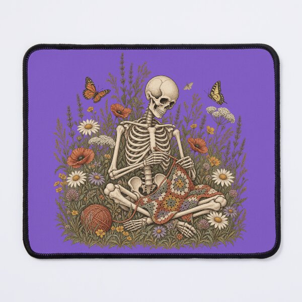 Item preview, Goth Crocheter Skeleton Wildflower Art designed and sold by POD DYNASTY | Original Print On Demand T-Shirt Graphics.