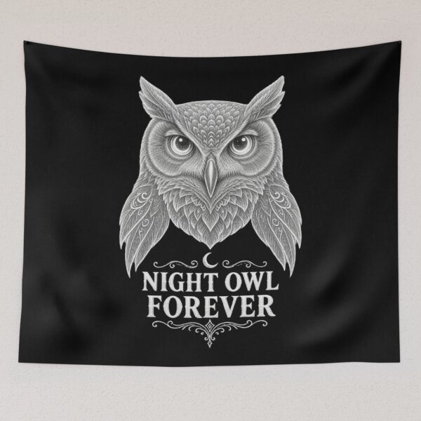 Artikelvorschau, Night Owl Forever – Detailliertes Eulenmond-Gothic-Design entworfen und verkauft von OddySpud.apparel.