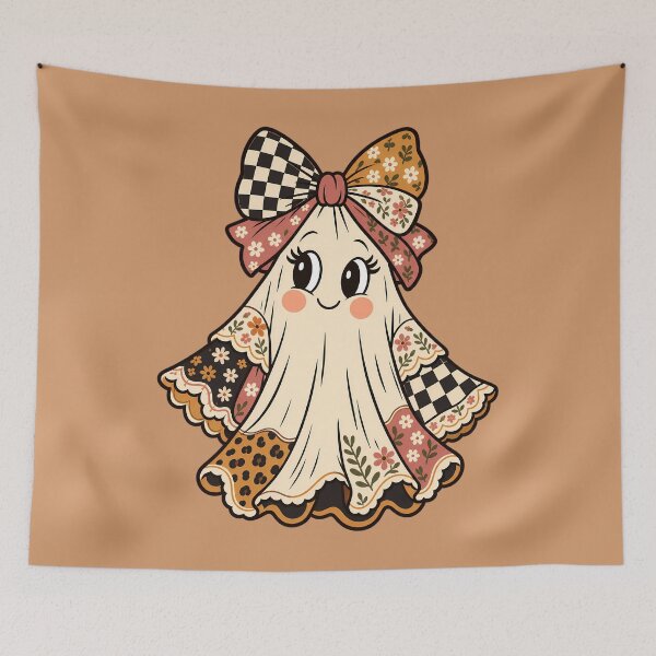 Item preview, Boho Ghost Vintage Patchwork Halloween Coquette Bow Botanical Patterns designed and sold by Itaya Art.