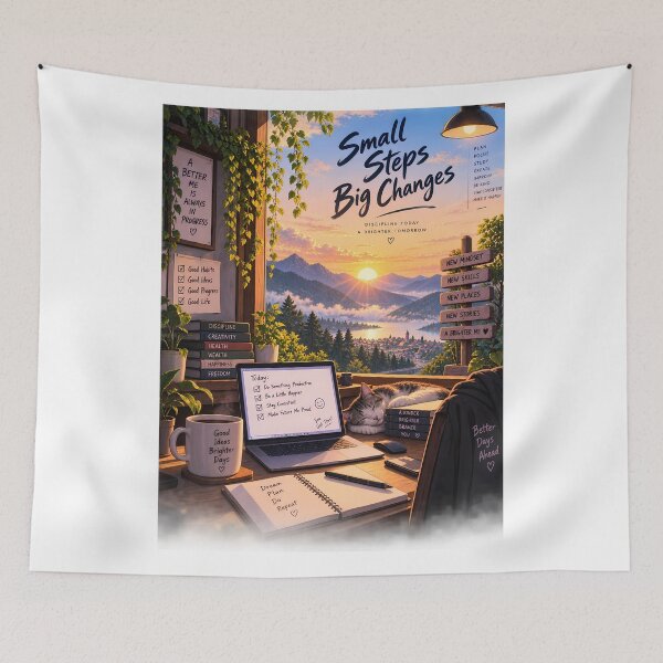 Item preview, Small Steps Big Changes Cozy Study Motivation designed and sold by GenZStickerHub1.