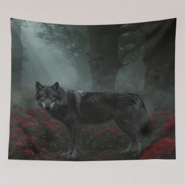 Item preview, Black Wolf with Crimson Roses designed and sold by JanjjaSoulInk.