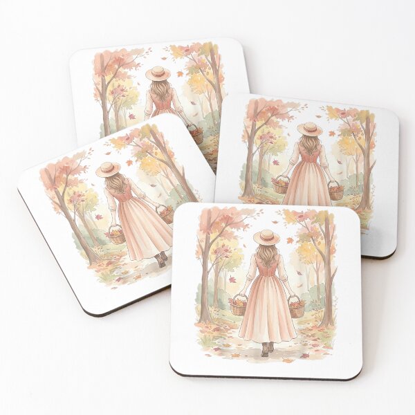 Item preview, Fall Forest Walk Autumn Woman Cottagecore Nature Design designed and sold by InkStormPro.