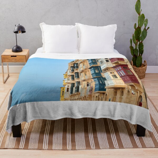 Item preview, Traditional Colorful Wooden Enclosed Balconies on Limestone Buildings in Valletta Malta designed and sold by goceris.