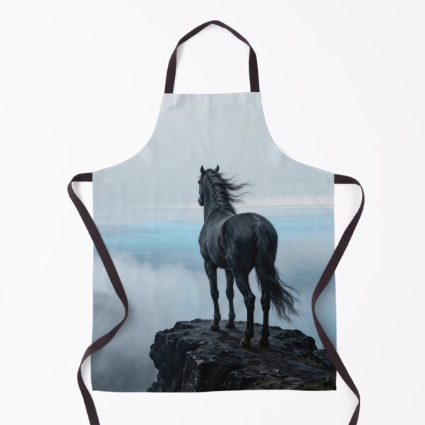 Item preview, Black Horse Standing on Cliff Looking at Misty Valley designed and sold by KAMOCHI Art.