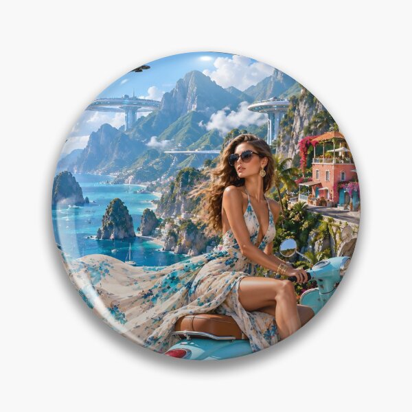 Item preview, Futuristic Tropical Coastal Paradise with Flying Cars and Vespa designed and sold by IRON SIREN.