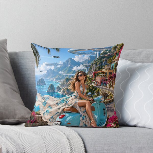 Item preview, Futuristic Tropical Coastal Paradise with Flying Cars and Vespa designed and sold by IRON SIREN.