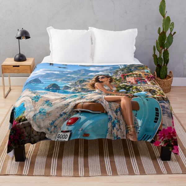 Item preview, Futuristic Tropical Coastal Paradise with Flying Cars and Vespa designed and sold by IRON SIREN.