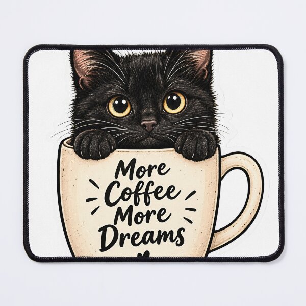 Item preview, Black Cat Coffee Sticker – More Coffee More Dreams | Cute Cozy Cat Sticker designed and sold by Animalibra1.