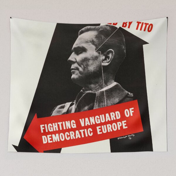 Item preview, Vintage WWII Propaganda Poster | Tito's Leadership & Yugoslav Partisans | Red Black Revolution Art Print designed and sold by artofuniverse.