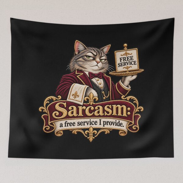 Item preview, Funny Sarcastic Cat Quote Embroidered “Free Service” Design designed and sold by Emoji Emblems.