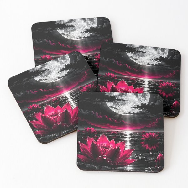 Item preview, Glowing Crimson Lotus Under Luminous Full Moon    designed and sold by Faissal Thomass.