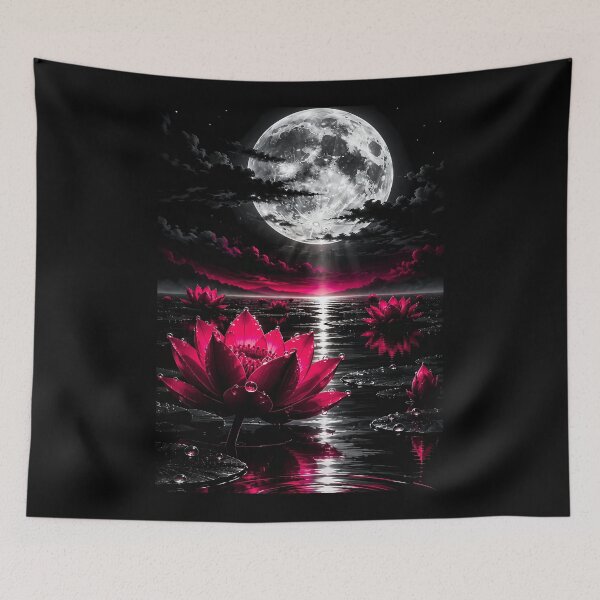 Item preview, Glowing Crimson Lotus Under Luminous Full Moon    designed and sold by Faissal Thomass.
