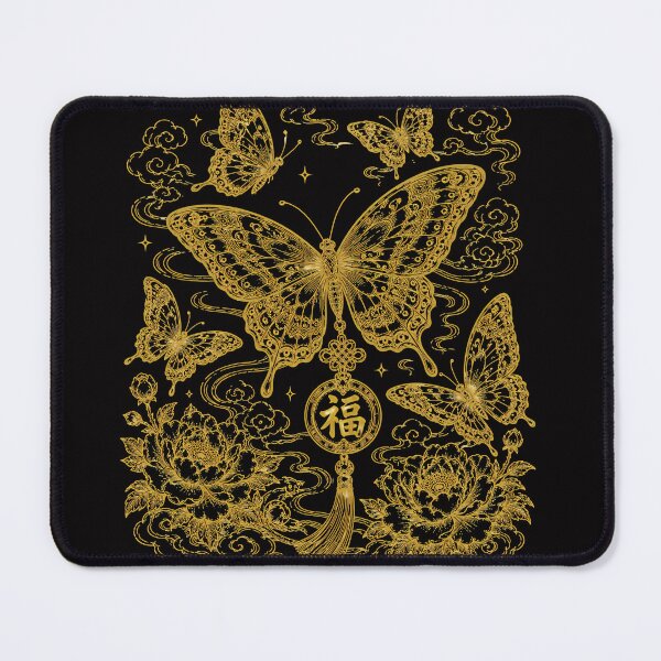 Item preview, Golden Chinese Butterfly Peony Auspicious Line Art designed and sold by Soluna Studio.