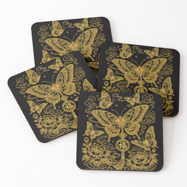 Item preview, Golden Chinese Butterfly Peony Auspicious Line Art designed and sold by Soluna Studio.