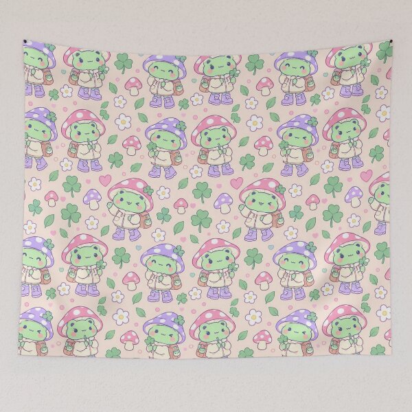Item preview, Kawaii Frog Mushroom Explorer Pattern designed and sold by Soft Berry Studio.