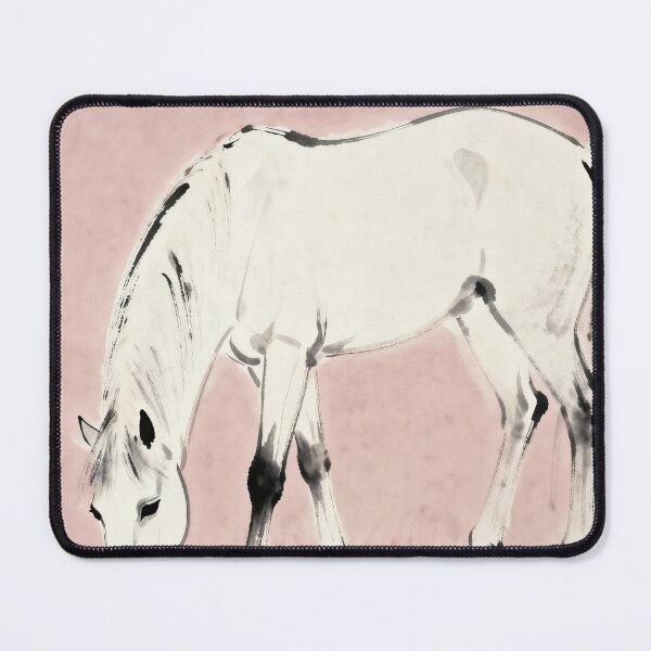 Item preview, White Horse Grazing Ink Wash Pink Background designed and sold by KAMOCHI Art.