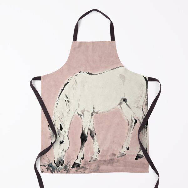 Item preview, White Horse Grazing Ink Wash Pink Background designed and sold by KAMOCHI Art.