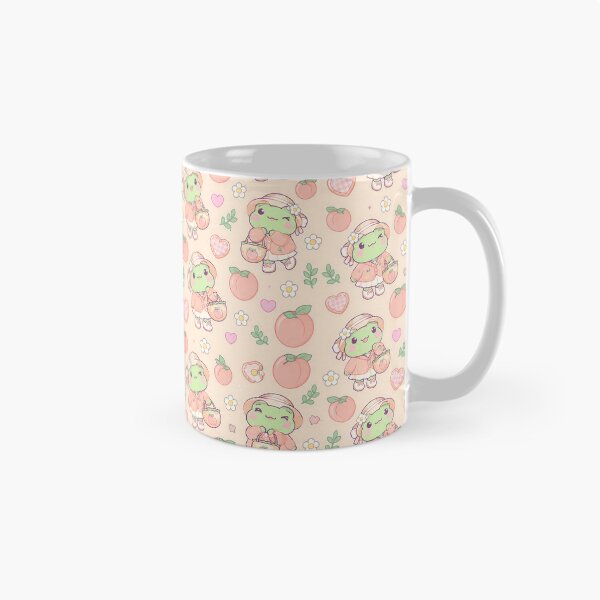Item preview, Kawaii Frog Peach Picnic Pastel Pattern designed and sold by Soft Berry Studio.