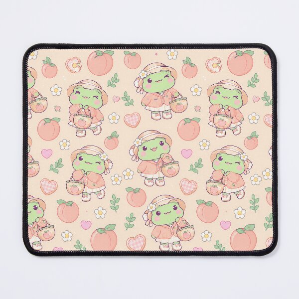 Item preview, Kawaii Frog Peach Picnic Pastel Pattern designed and sold by Soft Berry Studio.