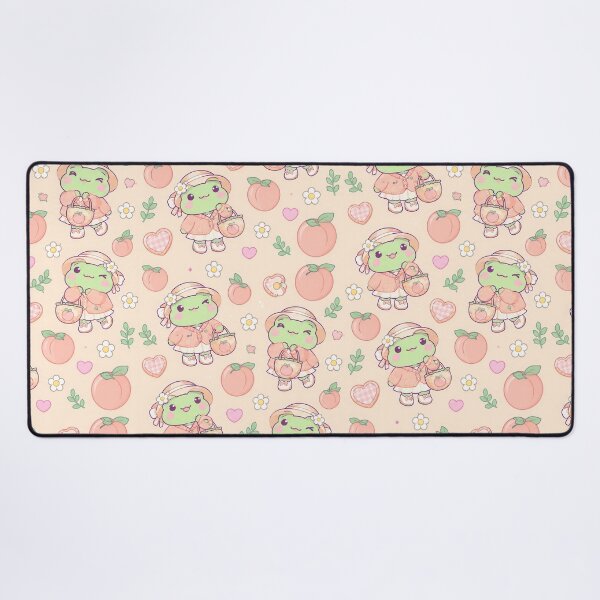 Item preview, Kawaii Frog Peach Picnic Pastel Pattern designed and sold by Soft Berry Studio.