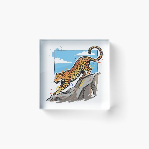 Item preview, Leopard Stretching Rock Sky Wildlife Art Print designed and sold by Merch by Das Design Studio.