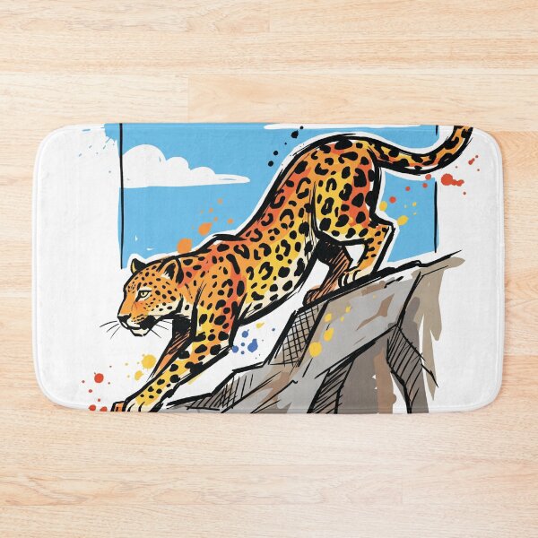 Item preview, Leopard Stretching Rock Sky Wildlife Art Print designed and sold by Merch by Das Design Studio.