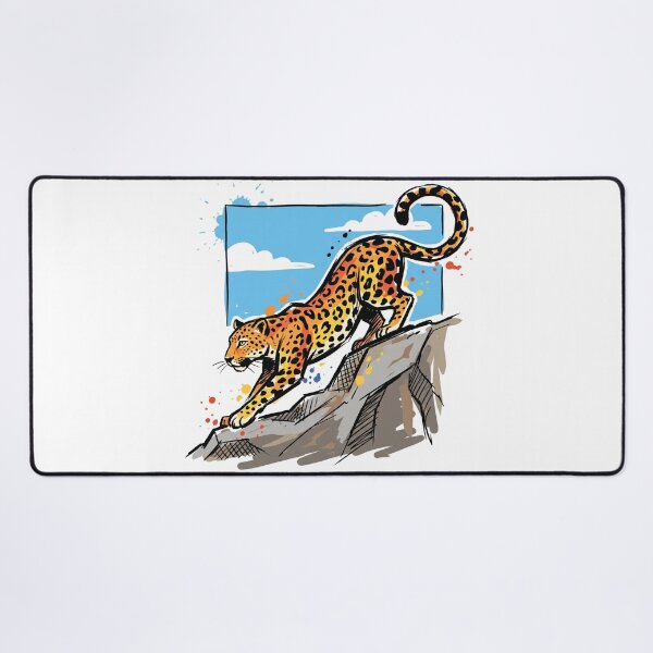 Item preview, Leopard Stretching Rock Sky Wildlife Art Print designed and sold by Merch by Das Design Studio.