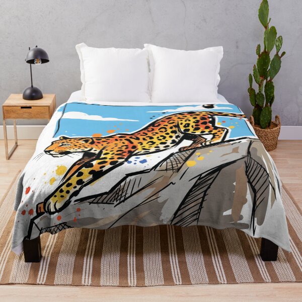 Item preview, Leopard Stretching Rock Sky Wildlife Art Print designed and sold by Merch by Das Design Studio.