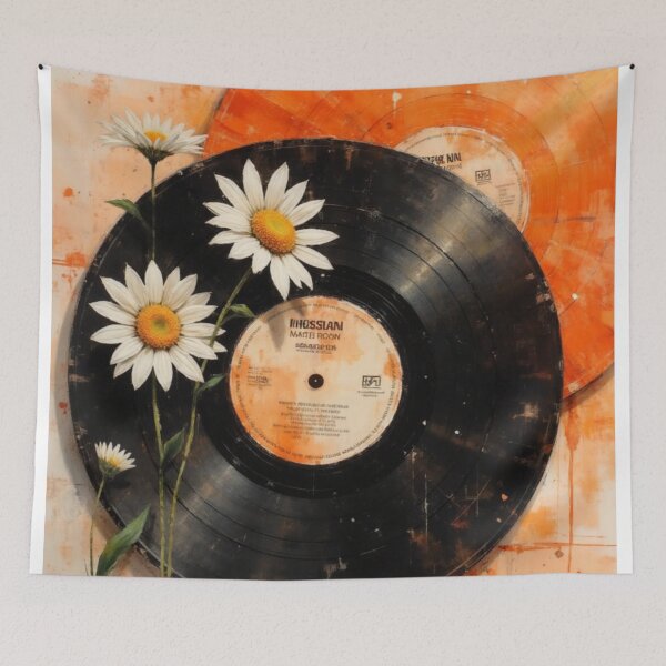 Item preview, Orange & Black Vinyl Records with Daisies | Watercolor Music Art designed and sold by PeacefulD-signs.