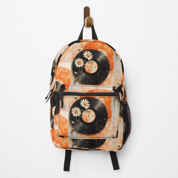 Item preview, Orange & Black Vinyl Records with Daisies | Watercolor Music Art designed and sold by PeacefulD-signs.