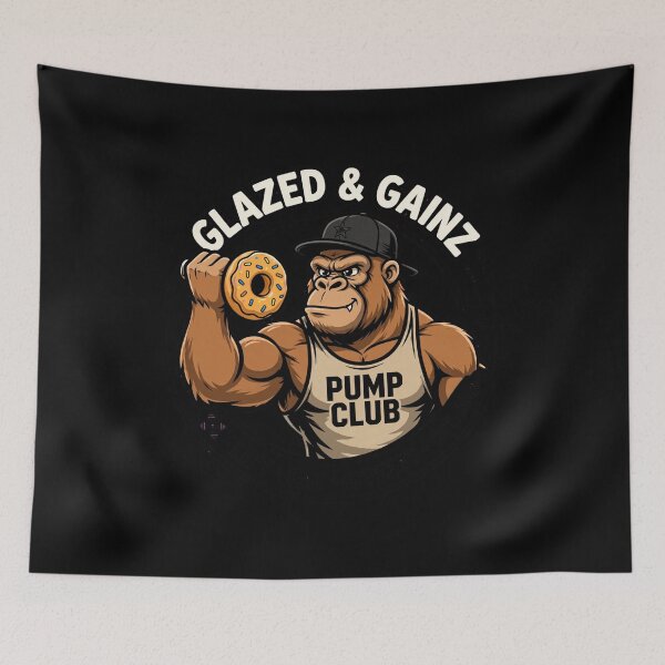 Item preview, Funny Gym Shirt Glazed And Gainz Pump Club Shirt | Gorilla Lifting Donut Workout Tee | Lift Eat Repeat Fitness Gift For Him designed and sold by StrongEveryDayStore.