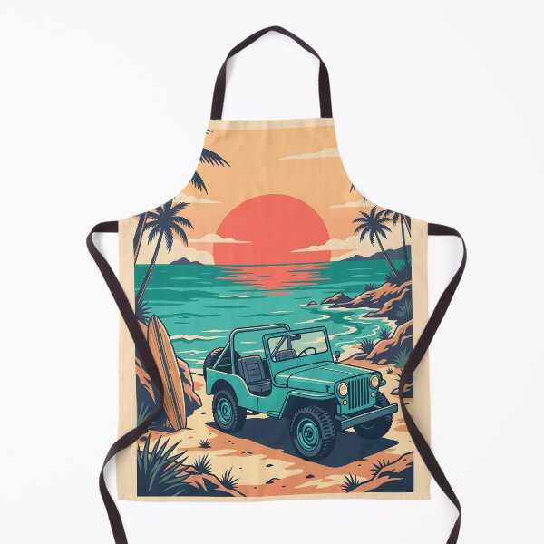 Item preview, Vintage Turquoise Jeep at Tropical Beach – Retro Coastal Summer Drive designed and sold by Sea Gem.