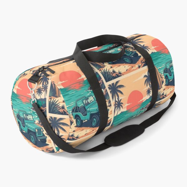 Item preview, Vintage Turquoise Jeep at Tropical Beach – Retro Coastal Summer Drive designed and sold by Sea Gem.